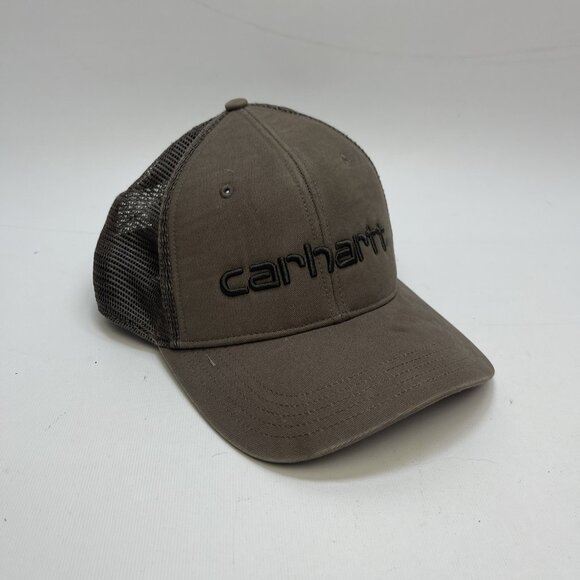Carhartt Force Canvas Mesh-Back Logo Graphic SnapBack Trucker Hat Grey / Green - Picture 1 of 10